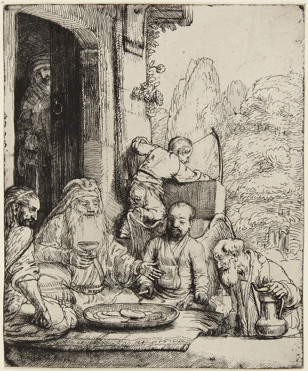 Abraham viihdyttää enkeleitä tekijältä Rembrandt van Rijn