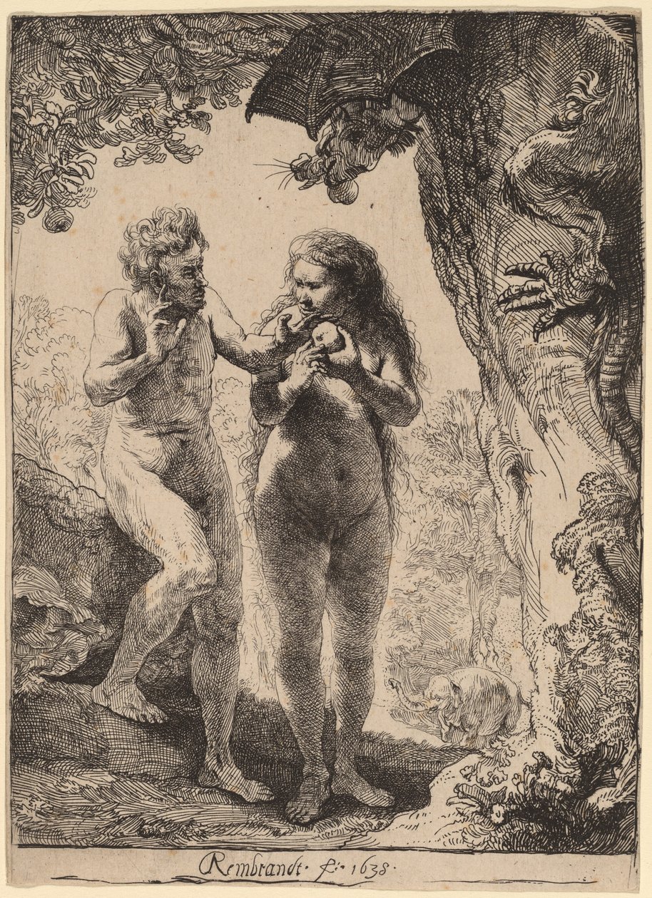 Aatami ja Eeva tekijältä Rembrandt van Rijn