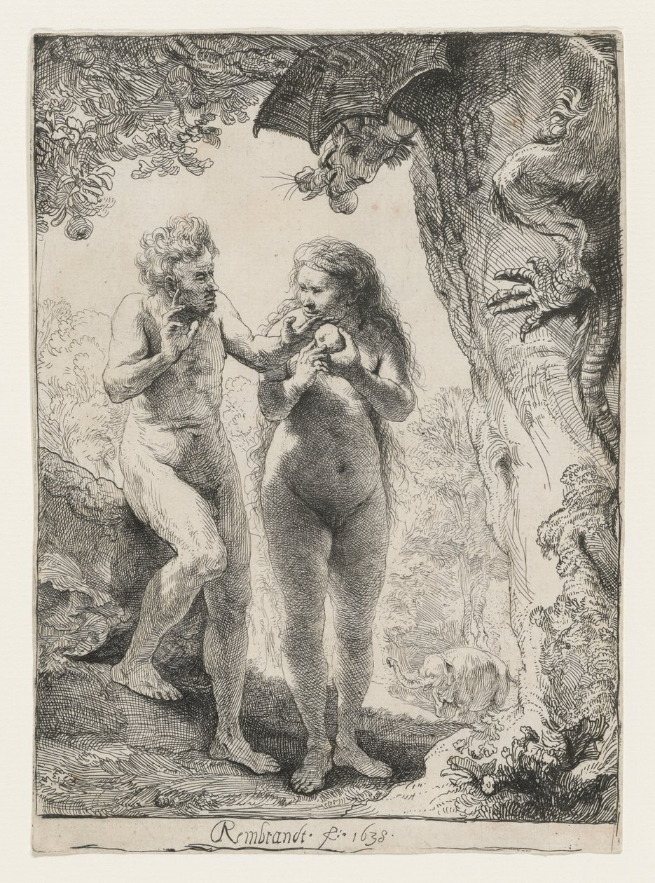 Aatami ja Eeva, 1638 tekijältä Rembrandt van Rijn