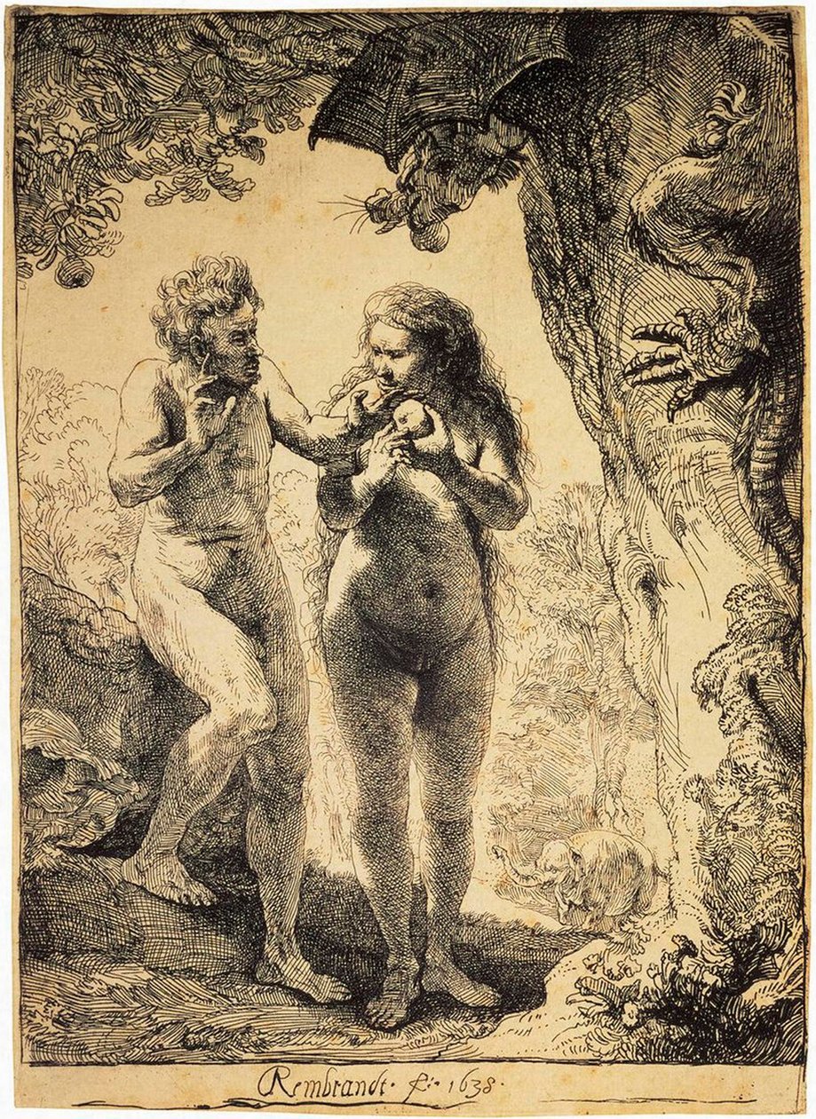 Adam ja Eeva, 1638. tekijältä Rembrandt van Rijn