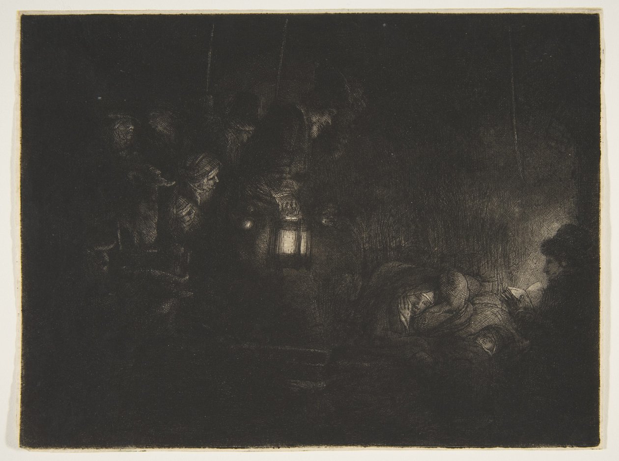 Paimenten palvonta: Night Piece, n. 1657. tekijältä Rembrandt van Rijn