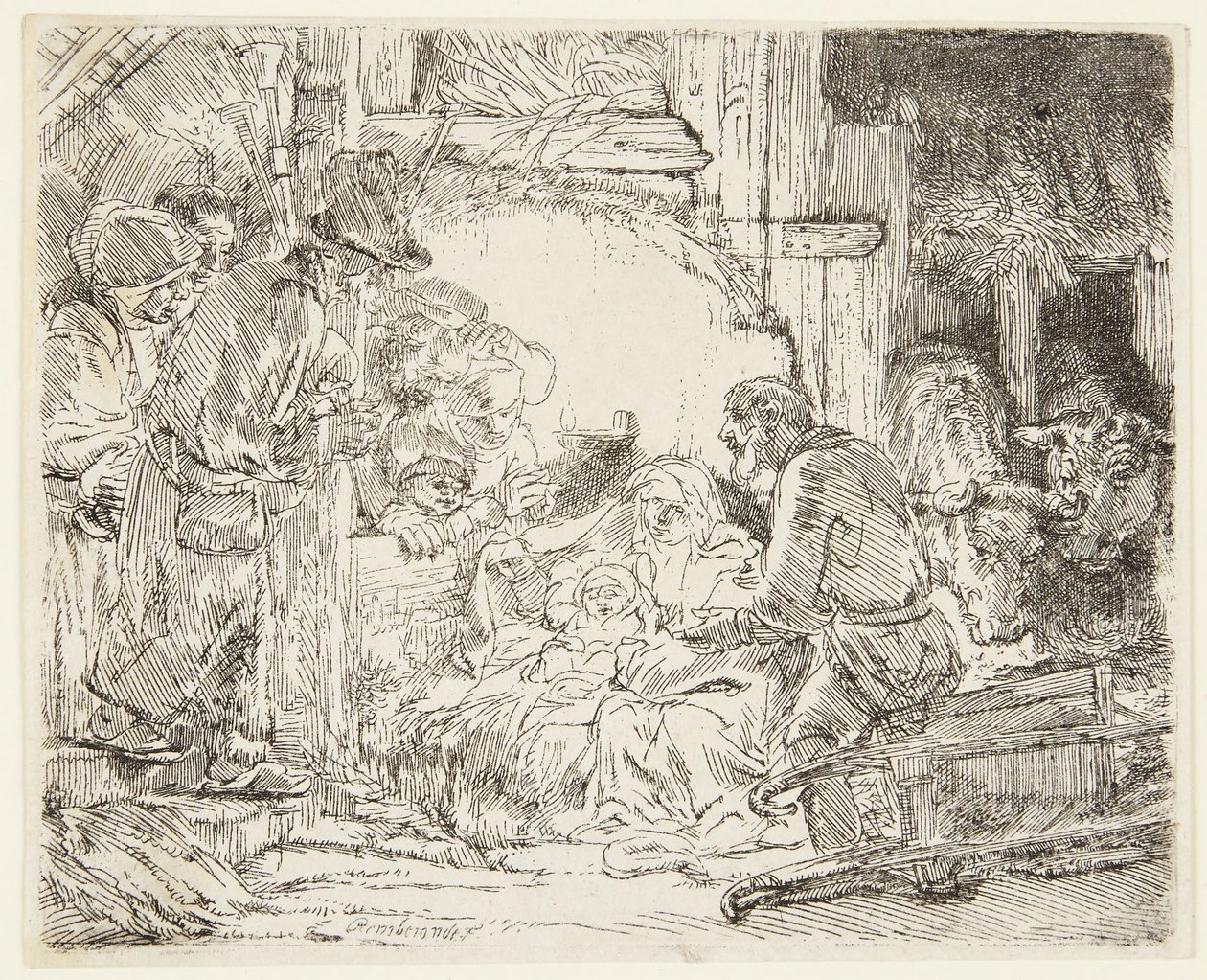 Lampun kanssa olevien paimenien palvonta tekijältä Rembrandt van Rijn