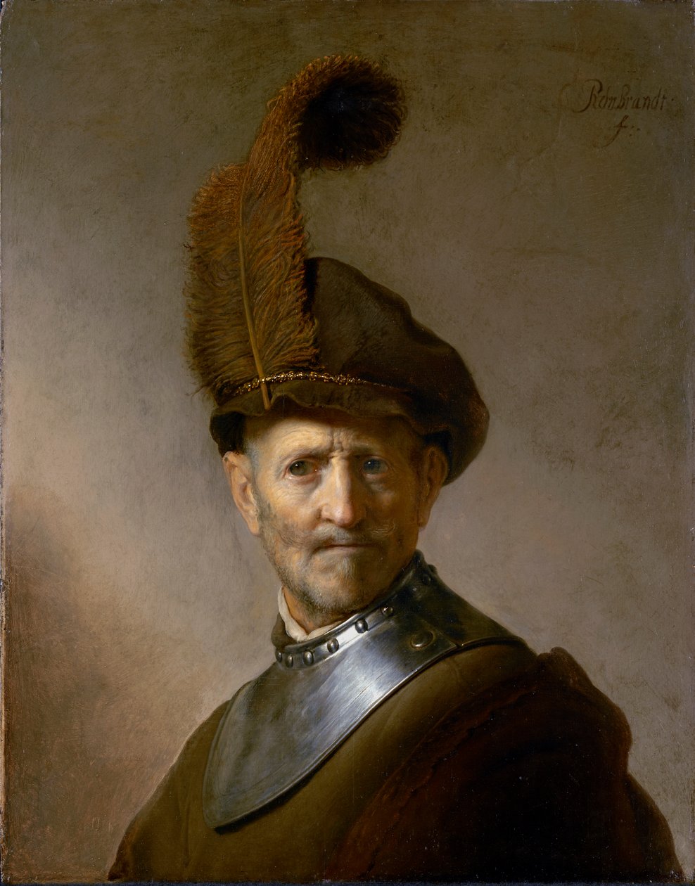 Vanha mies sotilasasussa (aiemmin nimeltään Rembrandtin isän muotokuva), n. 1630 tekijältä Rembrandt van Rijn