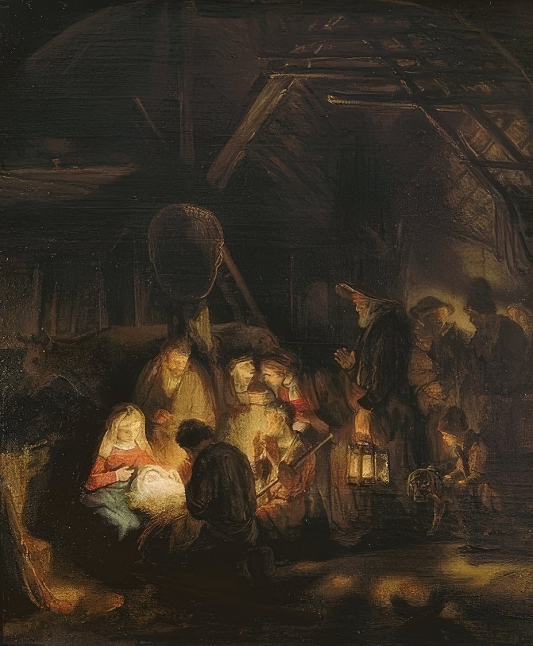 Paimenten palvonta. 1646 tekijältä Rembrandt van Rijn