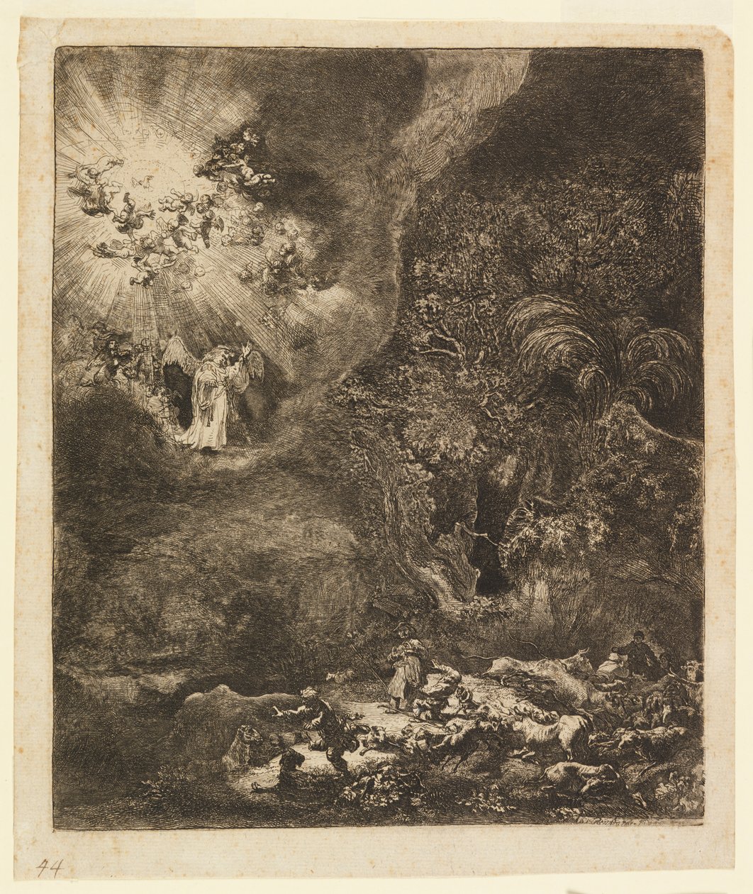 Enkeli ilmestyy paimenille tekijältä Rembrandt van Rijn