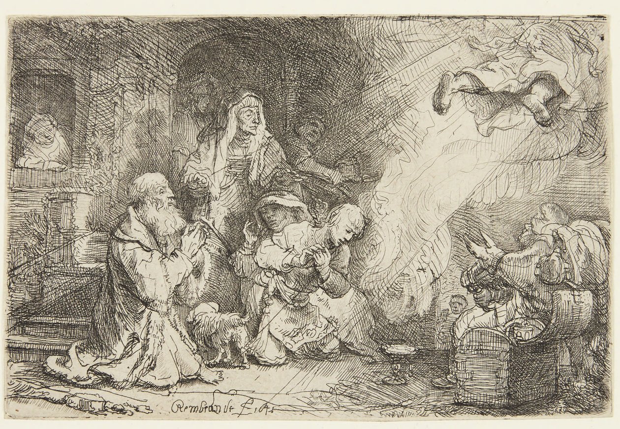 Enkeli lähtee Tobiaan perheen luota tekijältä Rembrandt van Rijn