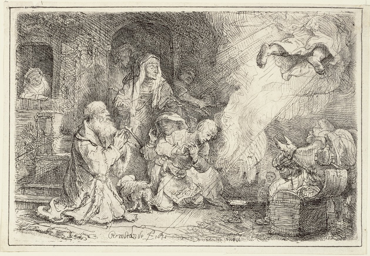 Enkeli, joka lähtee Tobiaksen perheestä, 1641 tekijältä Rembrandt van Rijn