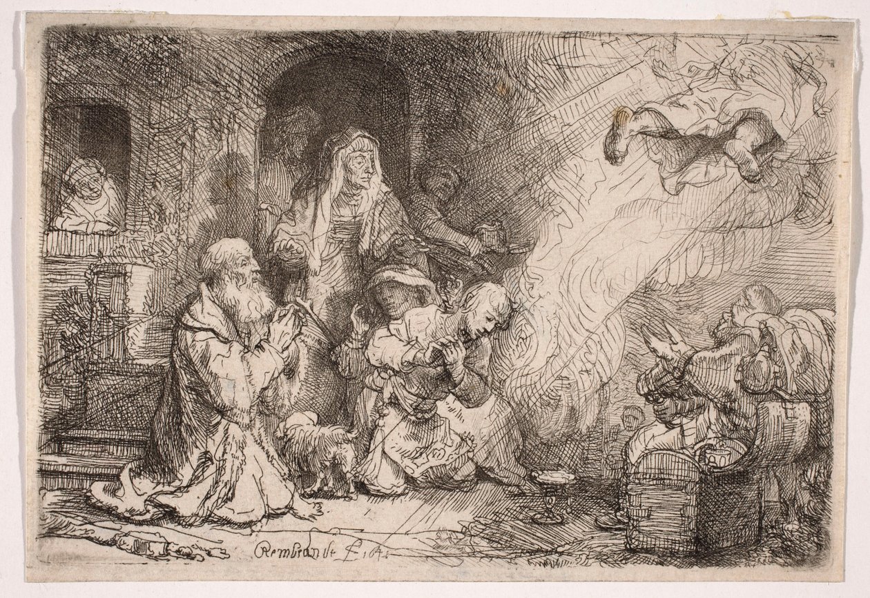 Enkeli, joka jättää Tobiasin perheen tekijältä Rembrandt van Rijn