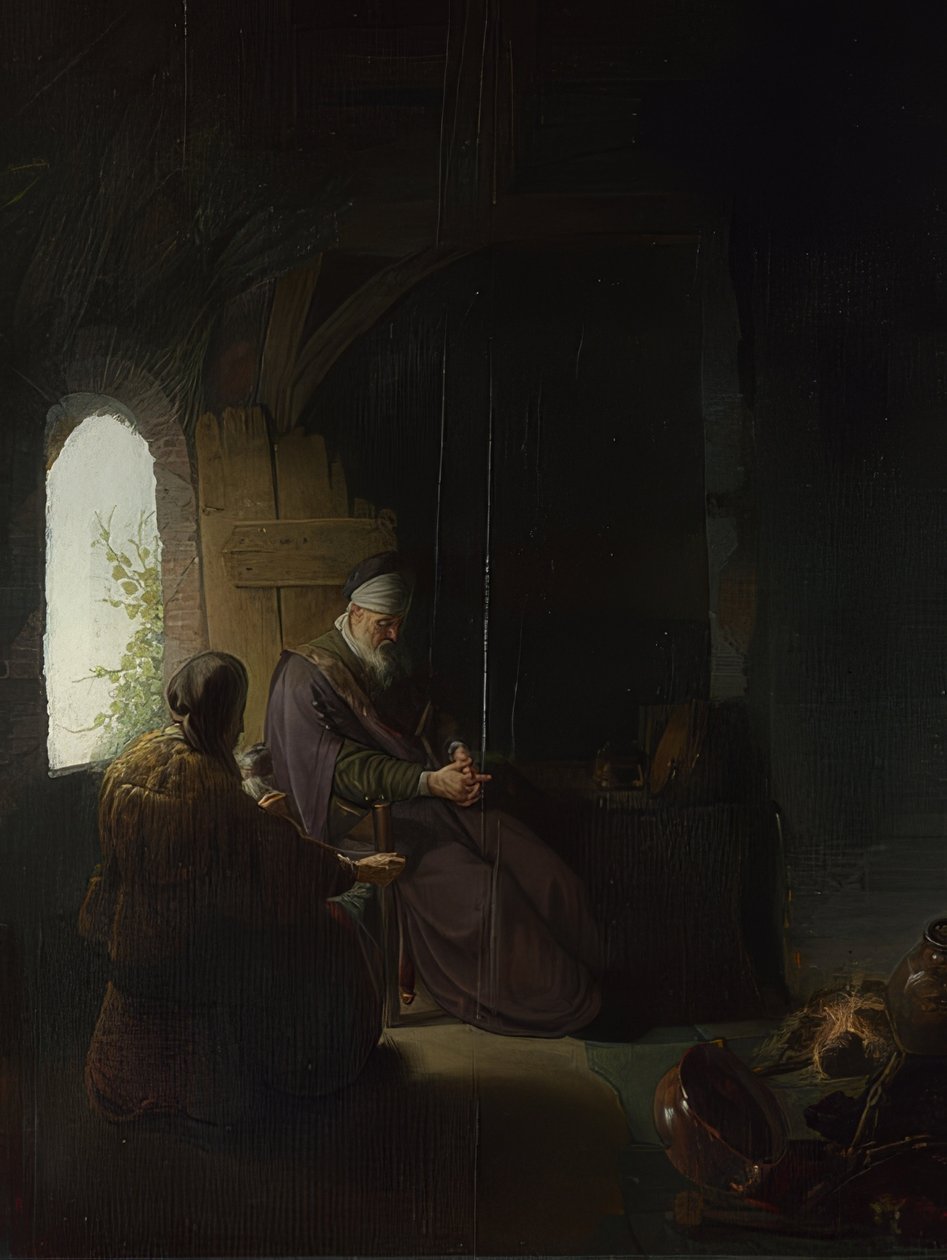 Anna ja sokea Tobit. Noin 1630 tekijältä Rembrandt van Rijn