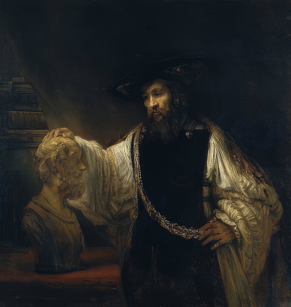 Aristoteles Homeroksen rintakuvan edessä. 1653 tekijältä Rembrandt van Rijn