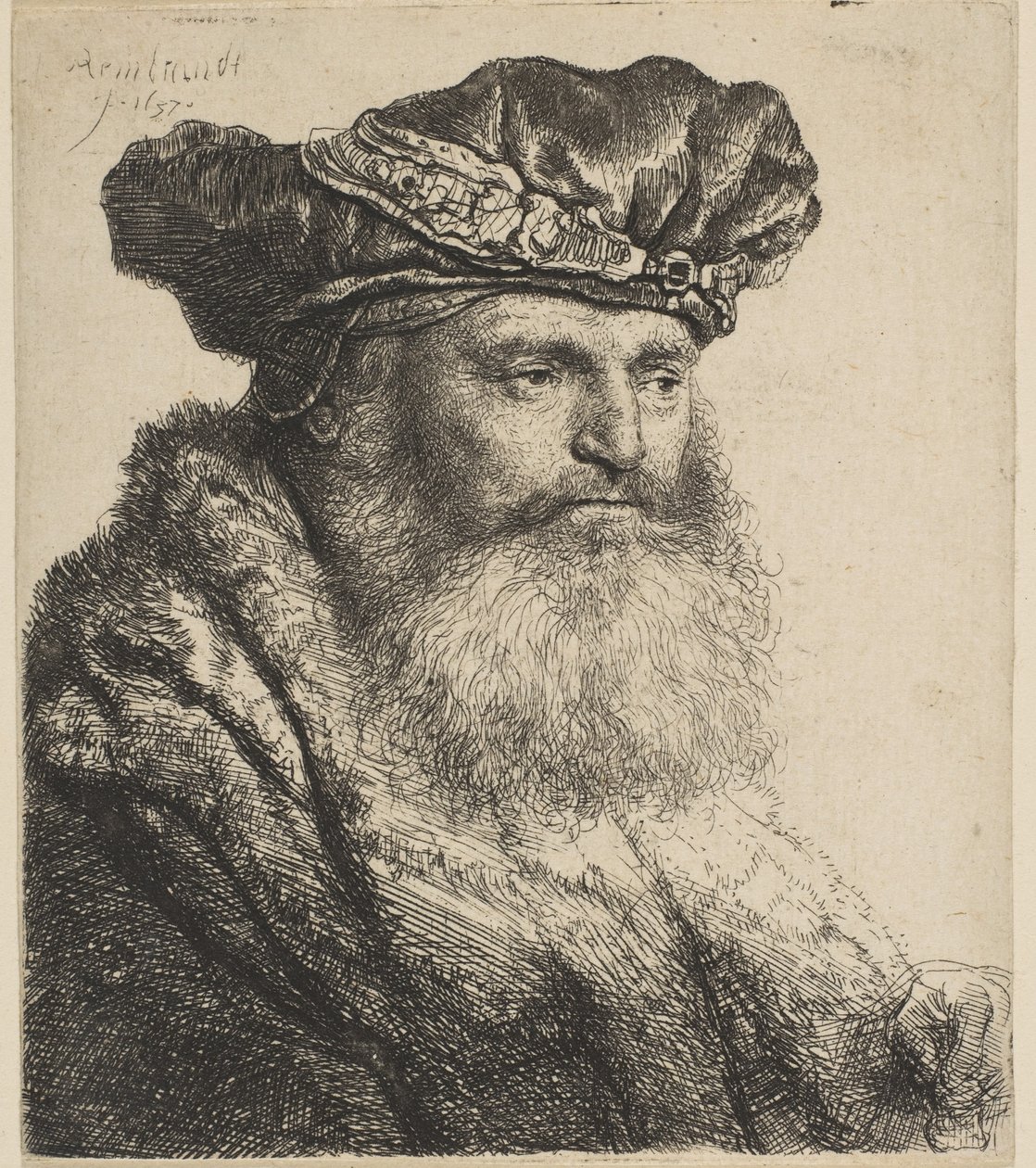 Parrakas mies samettilakissa jalokivilukolla, 1637. tekijältä Rembrandt van Rijn
