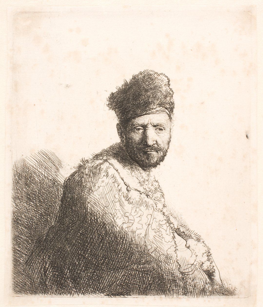 Parrakas mies (Rembrandtin isä) turkilla koristellussa itämaisessa lakissa ja kaapussa: puolivartalokuva tekijältä Rembrandt van Rijn