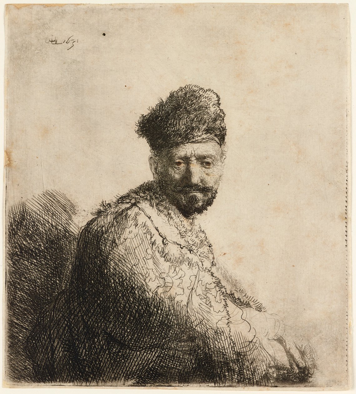 Parrakas mies karvaisessa itämaisessa lakissa: taiteilijan isä, 1631. tekijältä Rembrandt van Rijn