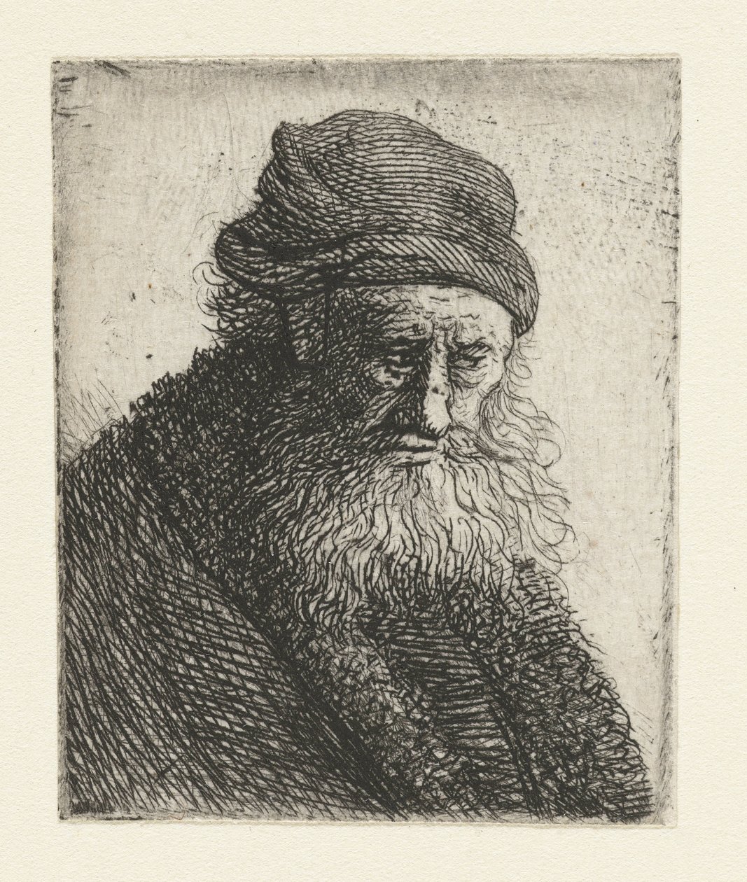 Parrakas mies, jolla on lyhyet aaltoilevat hiukset: rintakuva tekijältä Rembrandt van Rijn