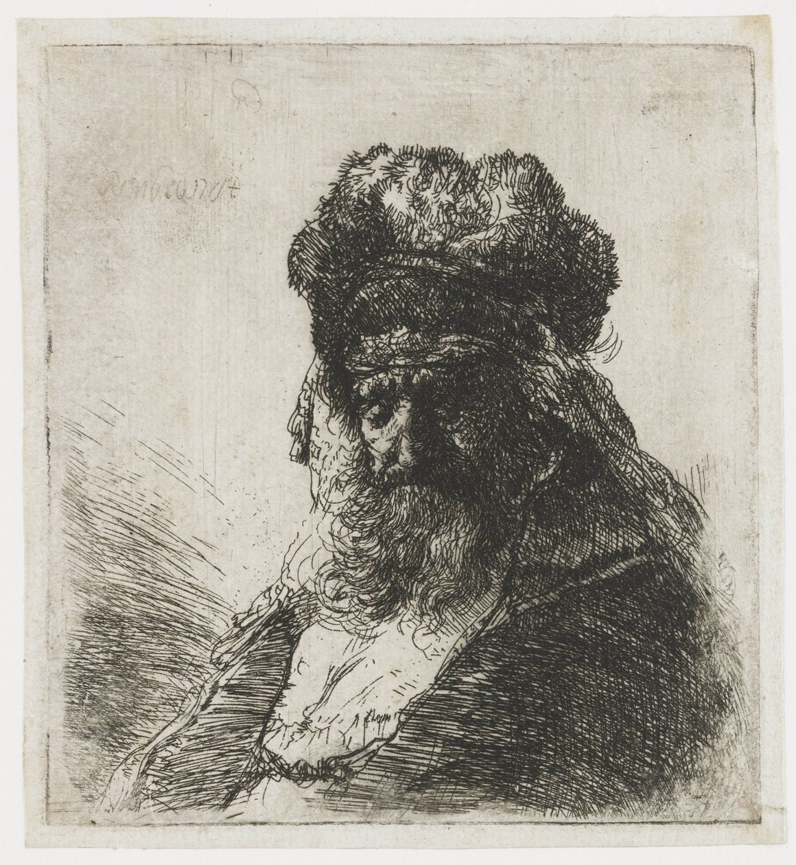 Parrakas vanha mies korkeassa turkislakissa, silmät kiinni tekijältä Rembrandt van Rijn