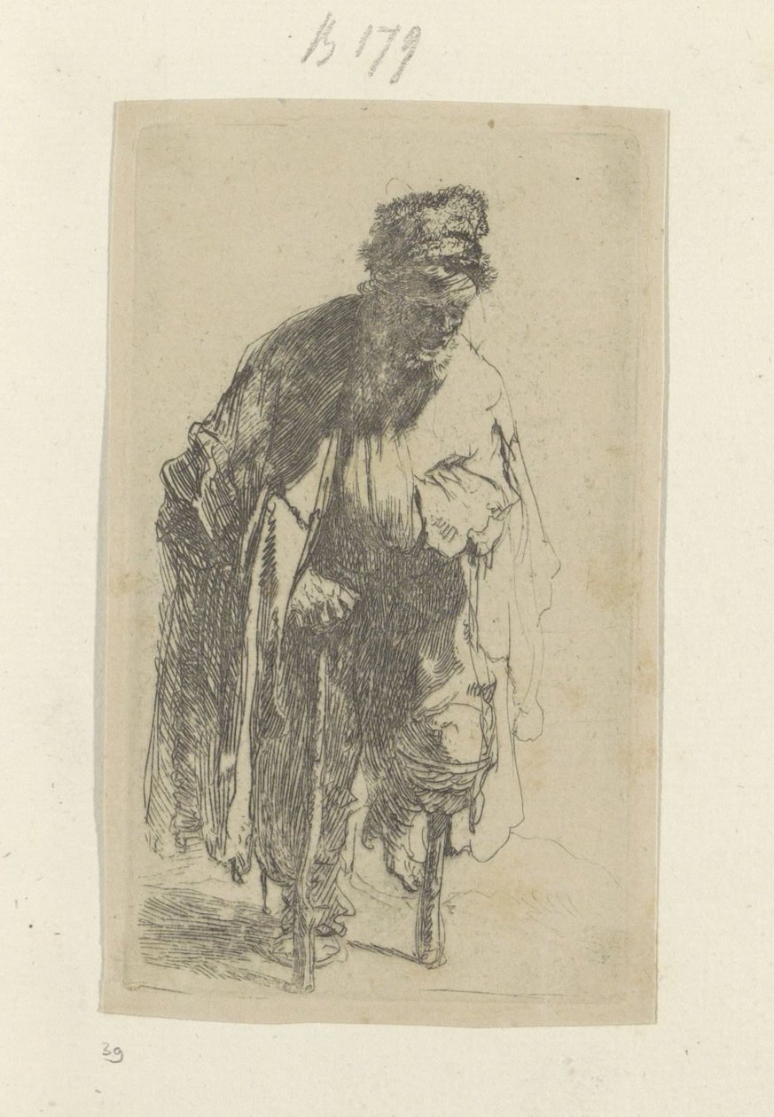 Puujalkainen kerjäläinen Recueil de quatre-vingt-cinq estampes originales (sarjan nimi) tekijältä Rembrandt van Rijn