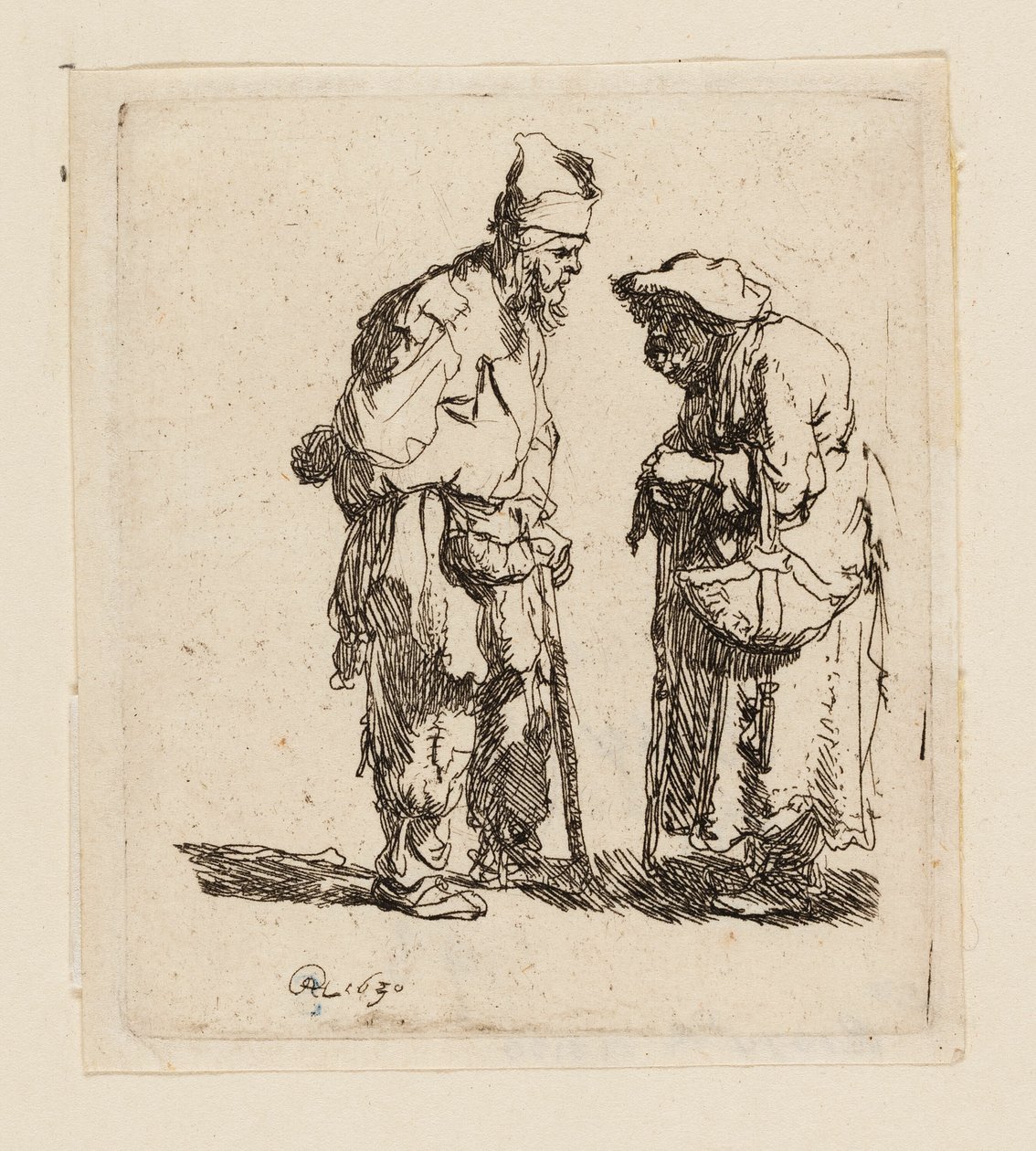 Kerjäläinen mies ja kerjäläinen nainen keskustelevat tekijältä Rembrandt van Rijn