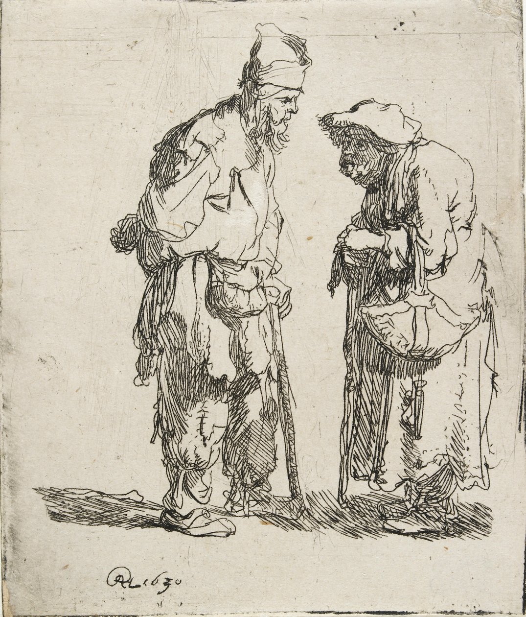 Kerjäläinen mies ja kerjäläinen nainen keskustelevat, 1630 tekijältä Rembrandt van Rijn
