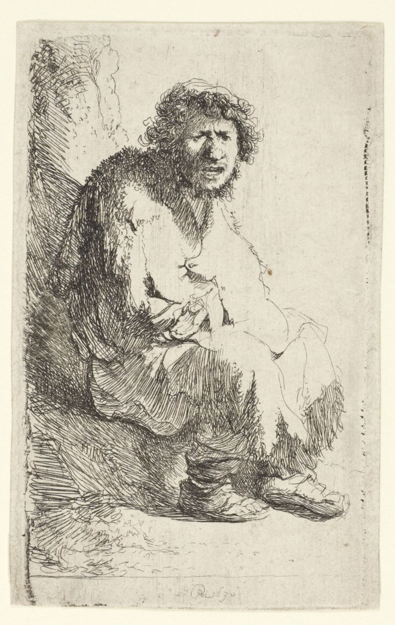 Penkillä istuva kerjäläinen tekijältä Rembrandt van Rijn
