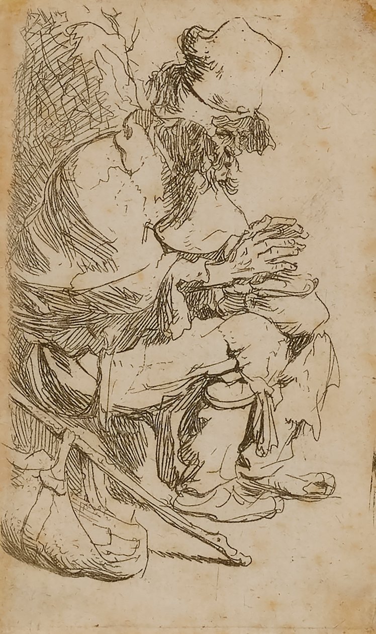 Kerjäläinen lämmittää käsiään tekijältä Rembrandt van Rijn