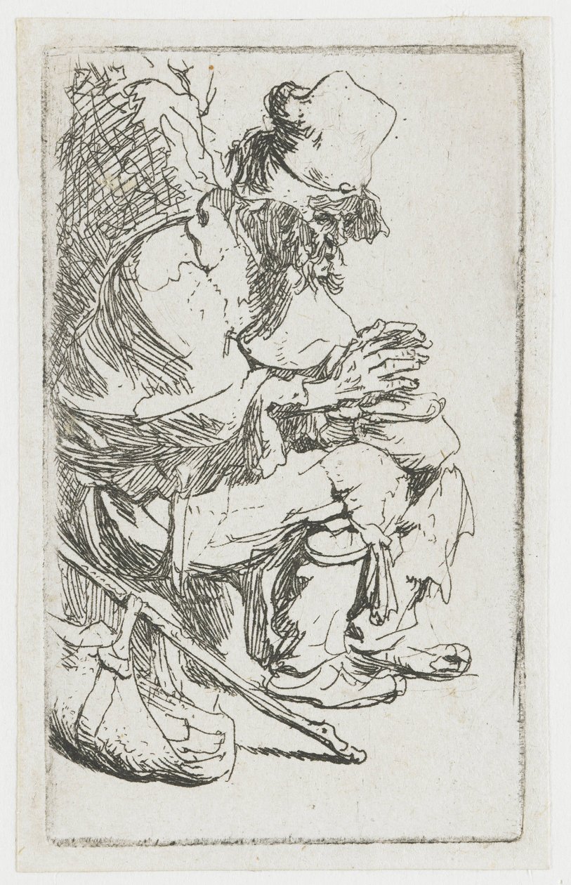 Kerjäläinen lämmittää käsiään tekijältä Rembrandt van Rijn