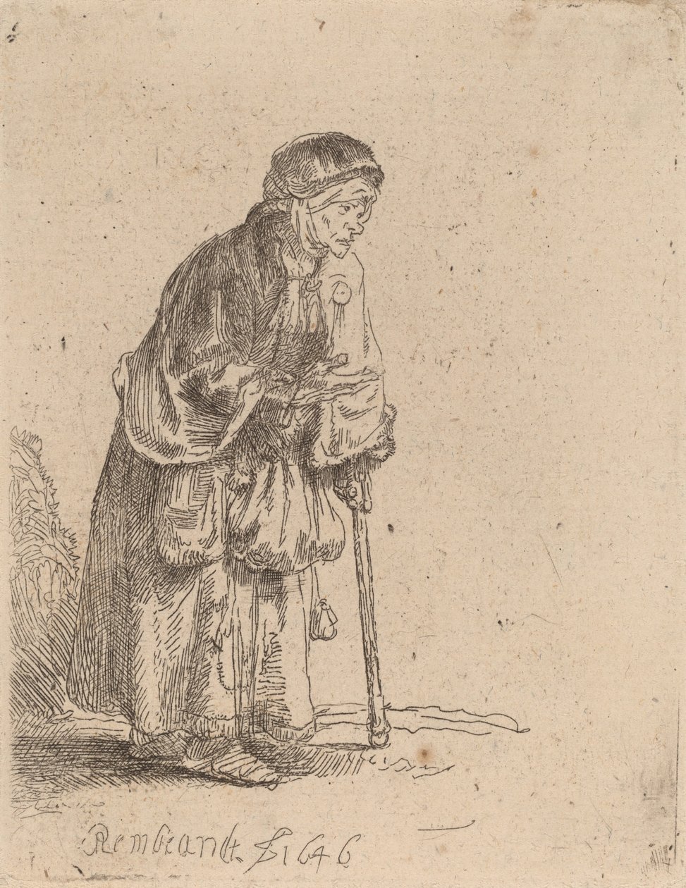 Kerjäläinen nojaa kepille, 1646. tekijältä Rembrandt van Rijn