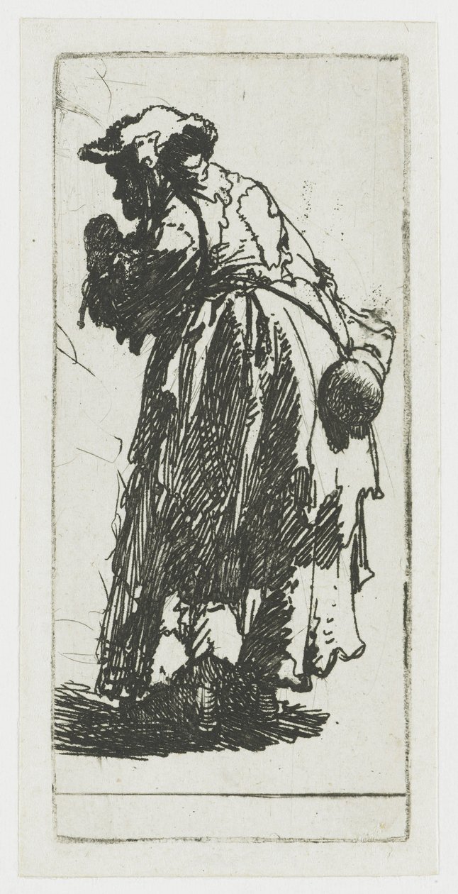Kerjäläisnainen ja kurpitsa tekijältä Rembrandt van Rijn