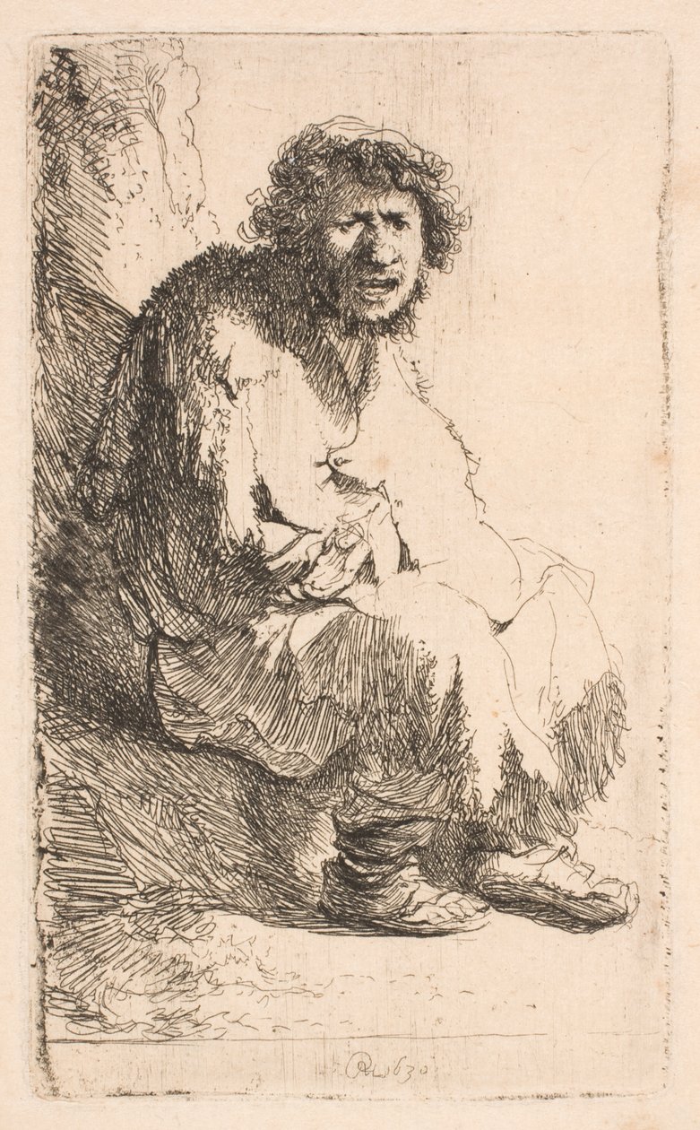 Penkillä istuva kerjäläinen tekijältä Rembrandt van Rijn