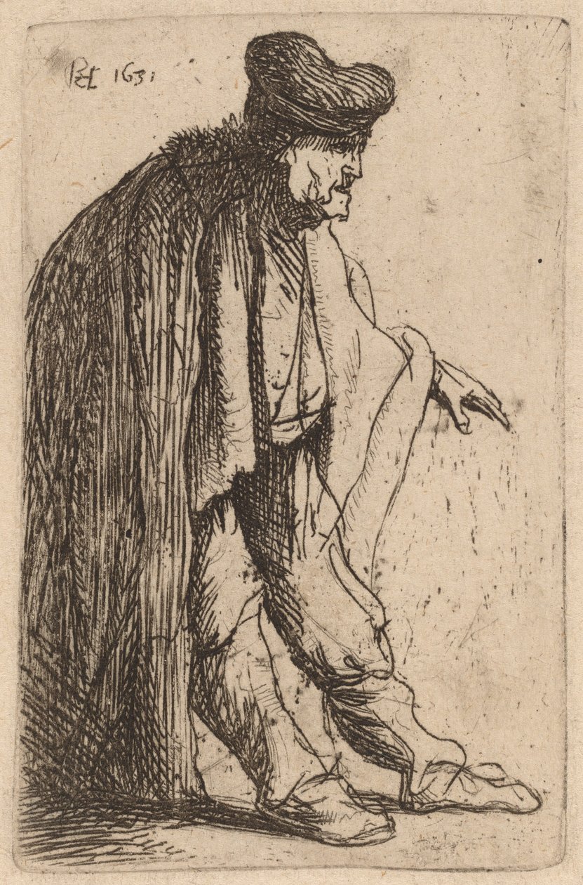 Kerjäläinen vasen käsi ojennettuna tekijältä Rembrandt van Rijn