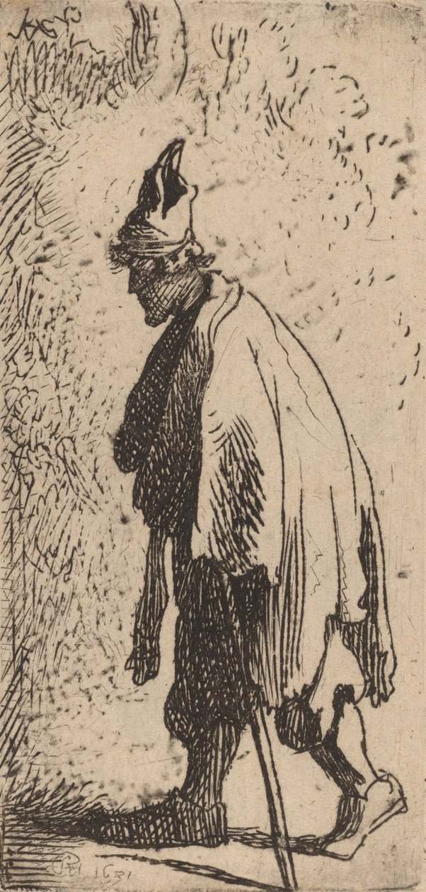 Kerjäläinen kepillä, kävelee vasemmalle, 1631. tekijältä Rembrandt van Rijn
