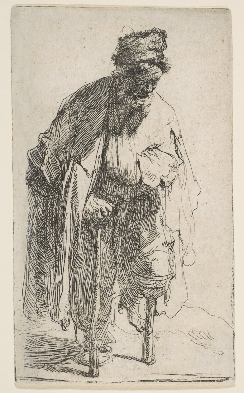 Kerjäläinen puisella jalalla, n. 1630. tekijältä Rembrandt van Rijn