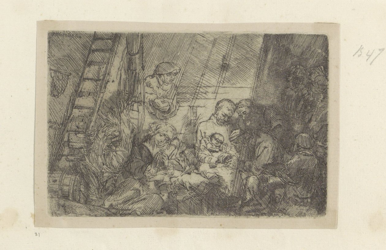 Besnijdenis in de stal Kokoelma kahdeksankymmentäviisi alkuperäistä vedosta (sarjan nimi) tekijältä Rembrandt van Rijn