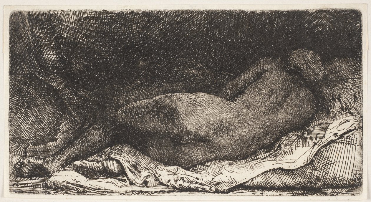 Musta afrikkalainen tyttö makuulla tekijältä Rembrandt van Rijn