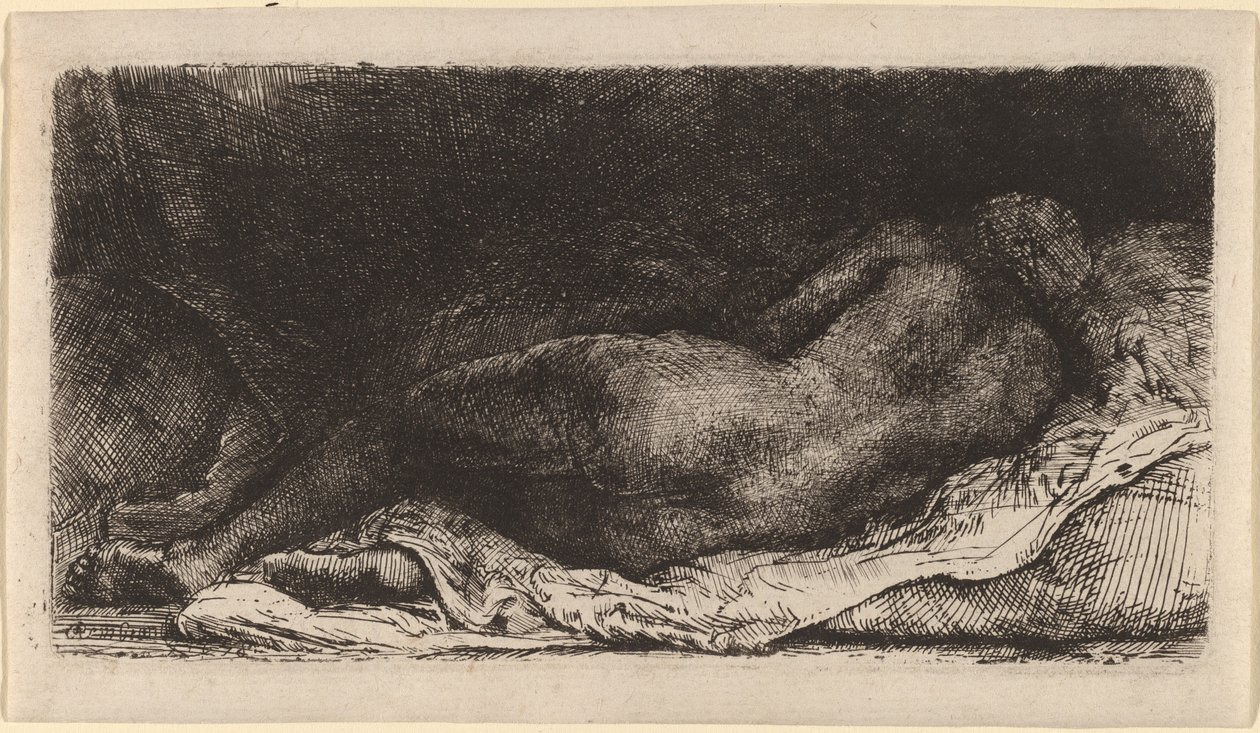 Musta nainen makuulla tekijältä Rembrandt van Rijn