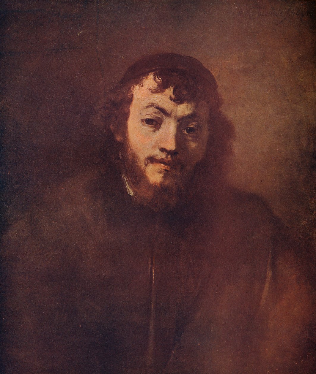 Rintakuva parrakkaasta nuoresta miehestä, jolla on pääkallohattu, 1663 tekijältä Rembrandt van Rijn