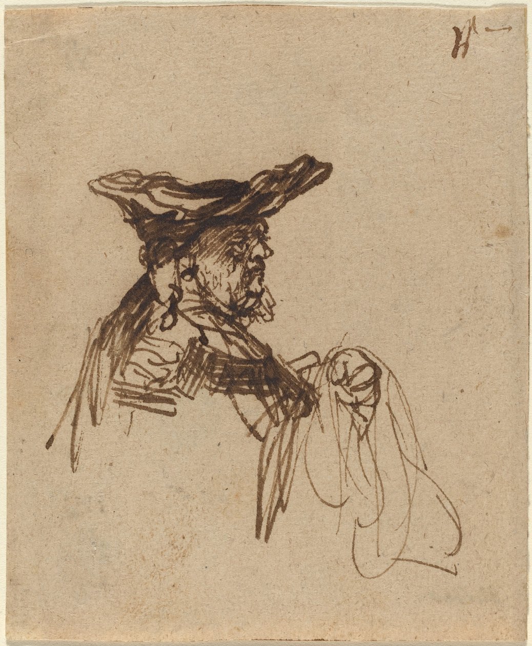 Ikääntyneen miehen rintakuva litteässä lippaassa tekijältä Rembrandt van Rijn