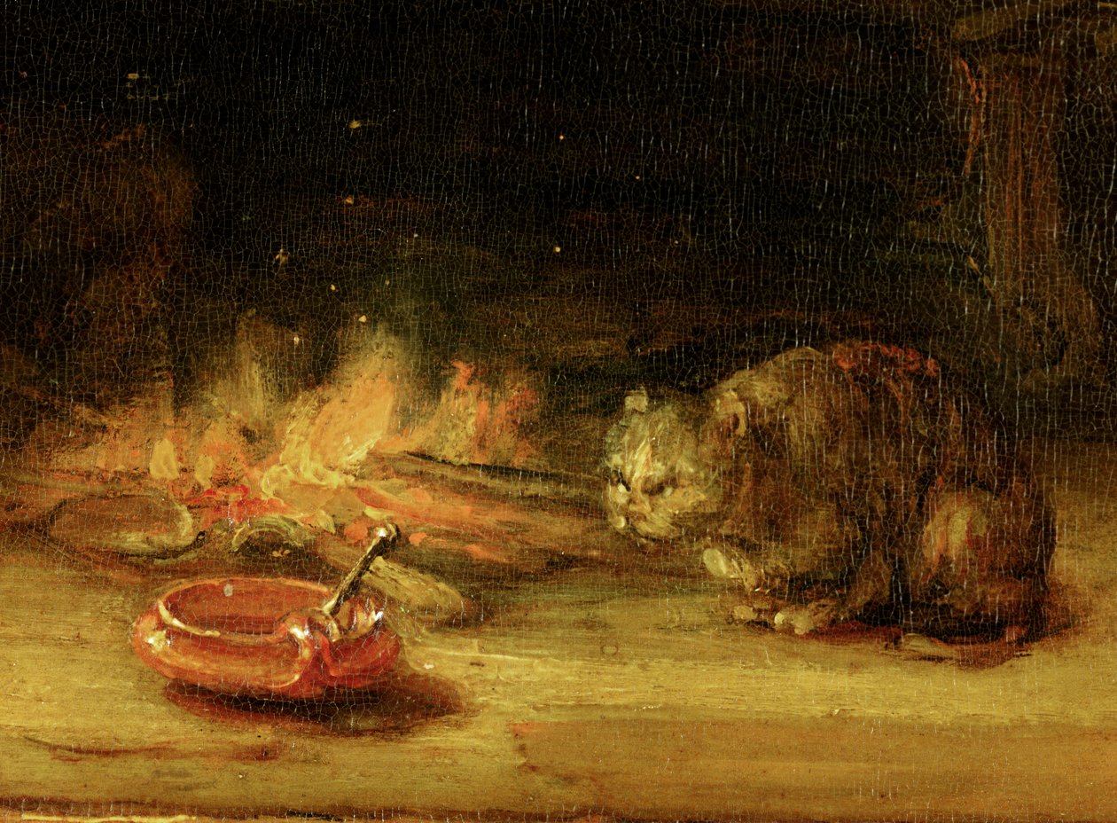 Kissa, yksityiskohta Pyhästä perheestä verhoineen, 1646 (katso 244315) tekijältä Rembrandt van Rijn