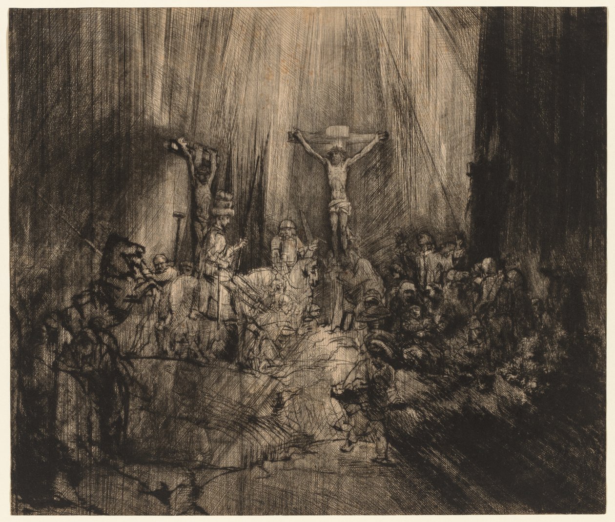 Kristus ristiinnaulittu kahden varkaan väliin: Kolme ristiä, 1653 - n. 1660. tekijältä Rembrandt van Rijn