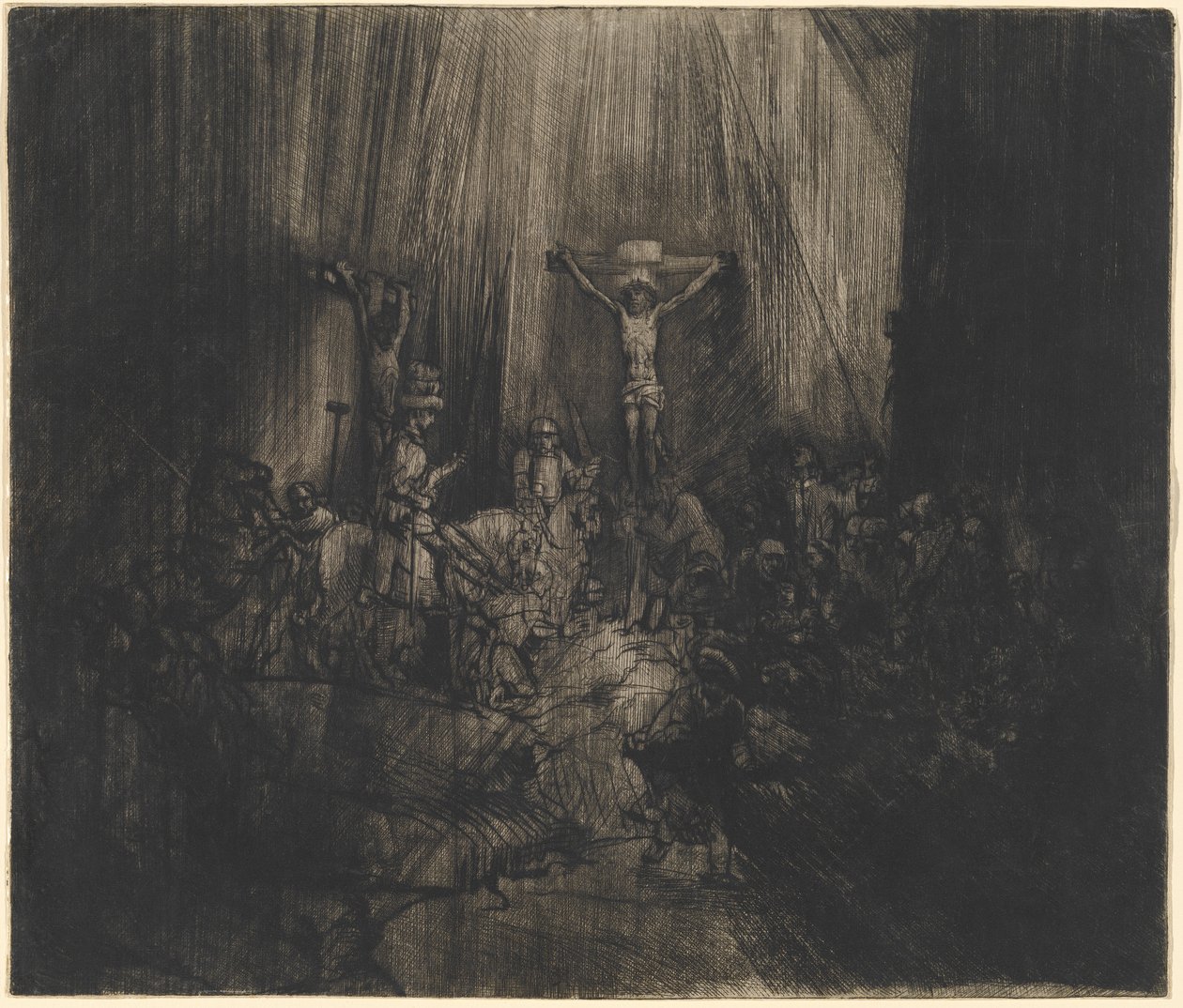Kristus ristiinnaulittu kahden varkaan väliin (kolme ristiä) tekijältä Rembrandt van Rijn