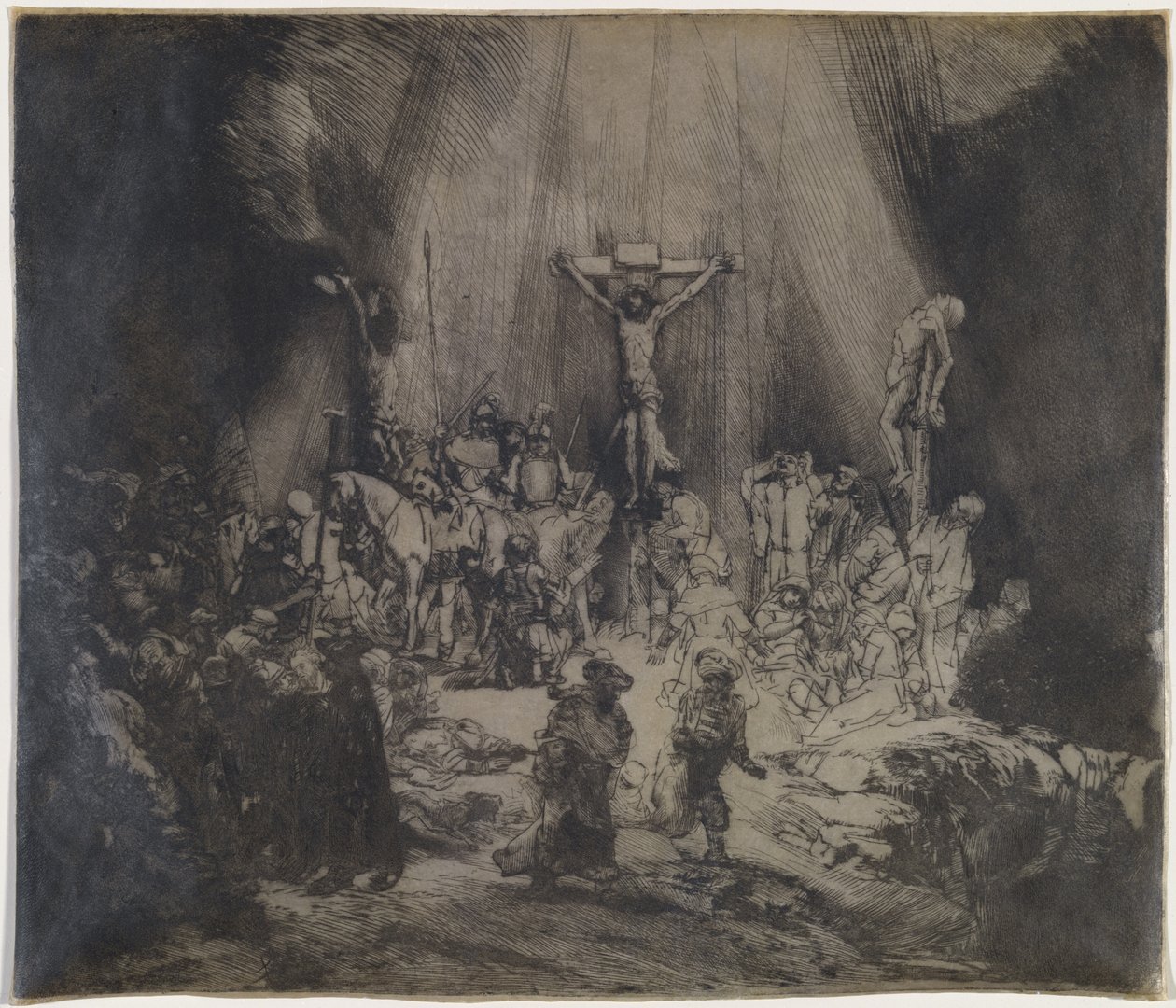 Kristus ristiinnaulittu kahden varkaan väliin (kolme ristiä) tekijältä Rembrandt van Rijn