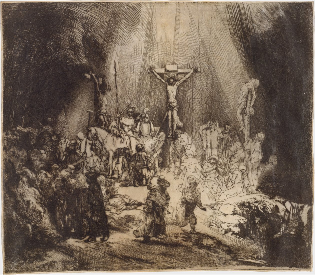 Kristus ristiinnaulittu kahden varkaan väliin: Kolme ristiä, 1653, 1653. tekijältä Rembrandt van Rijn