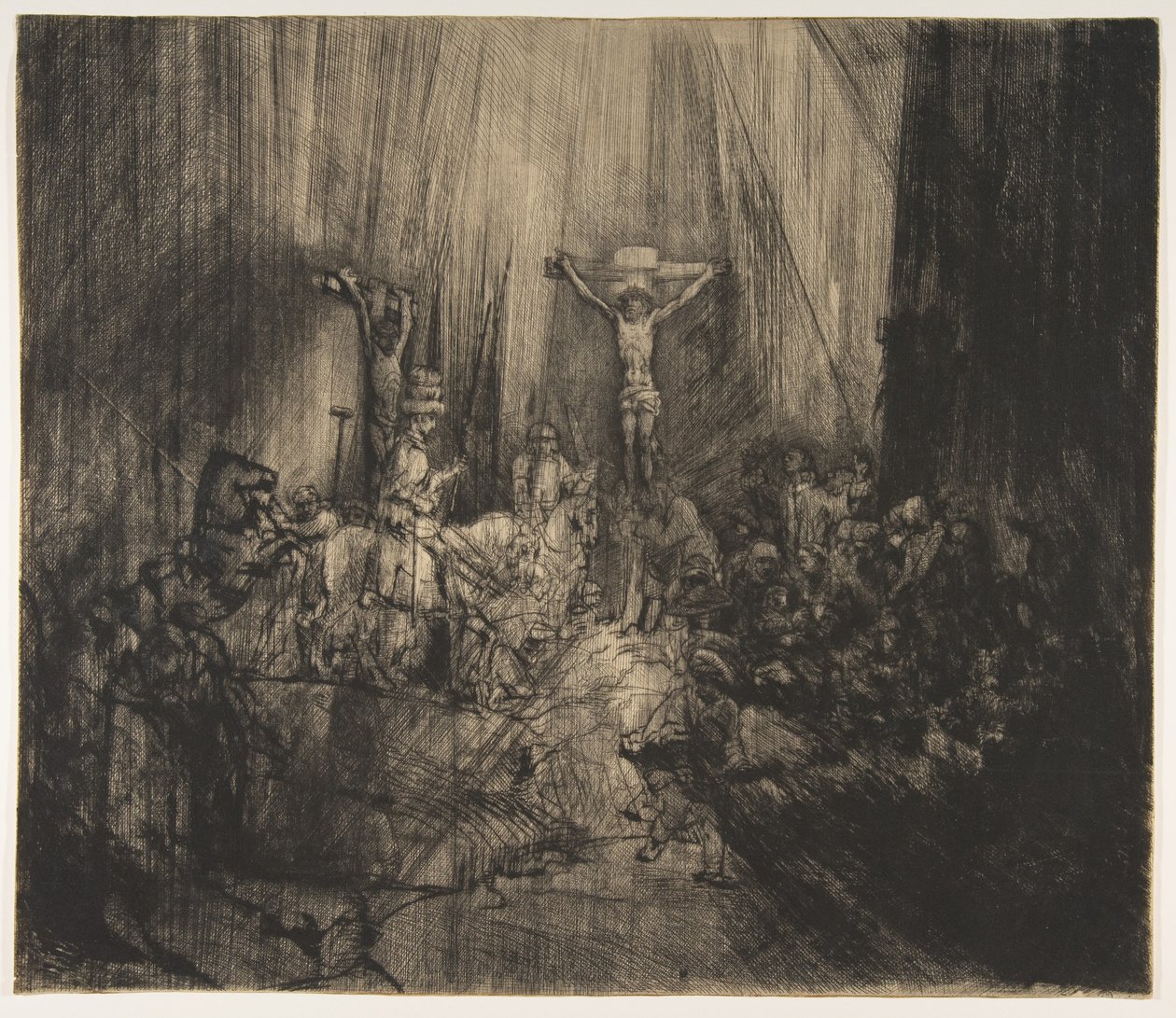Kristus ristiinnaulittu kahden varkaan väliin: Kolme ristiä, n. 1660. tekijältä Rembrandt van Rijn