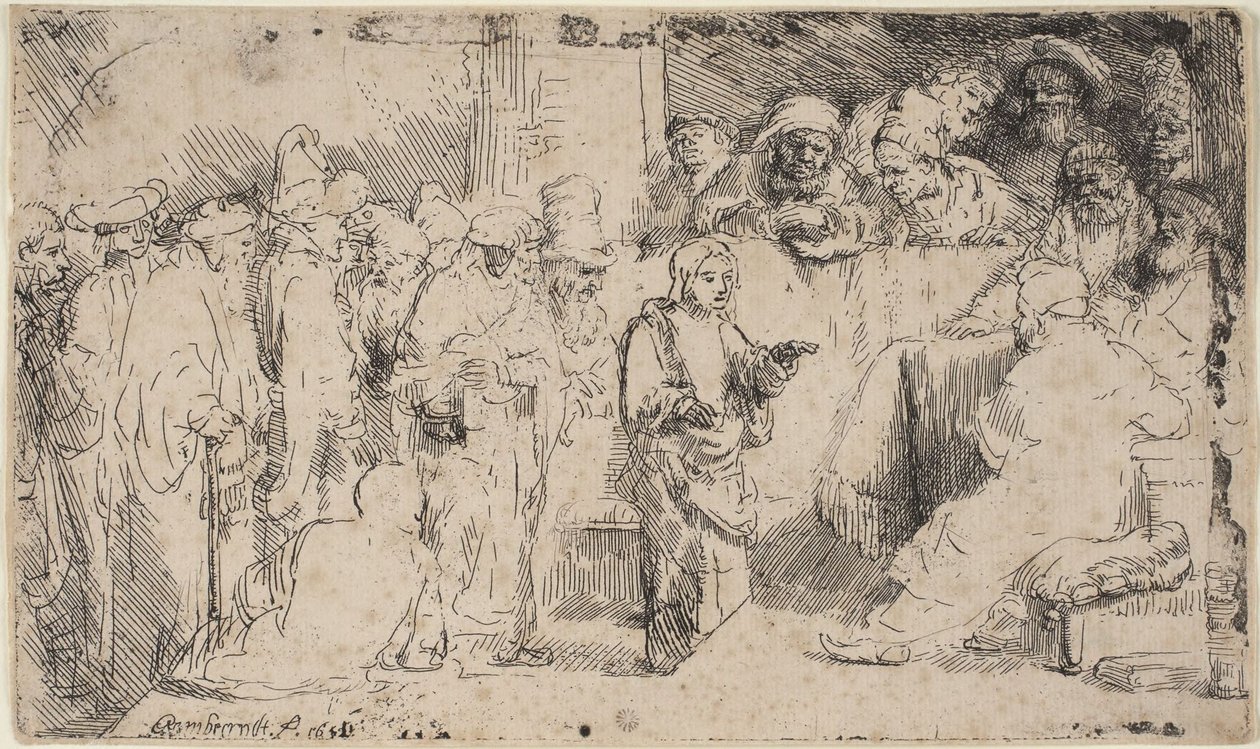 Kristus keskustelee oppineiden kanssa: luonnos tekijältä Rembrandt van Rijn