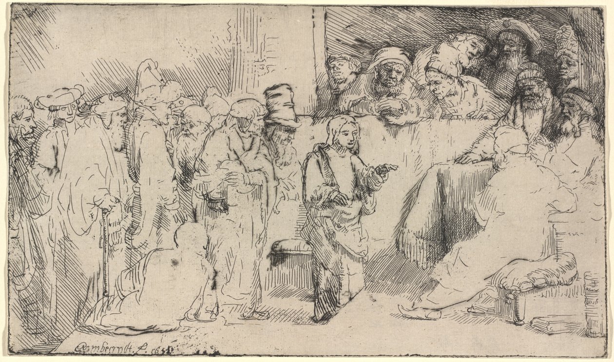 Kristus kiistelee lääkäreiden kanssa: luonnos tekijältä Rembrandt van Rijn