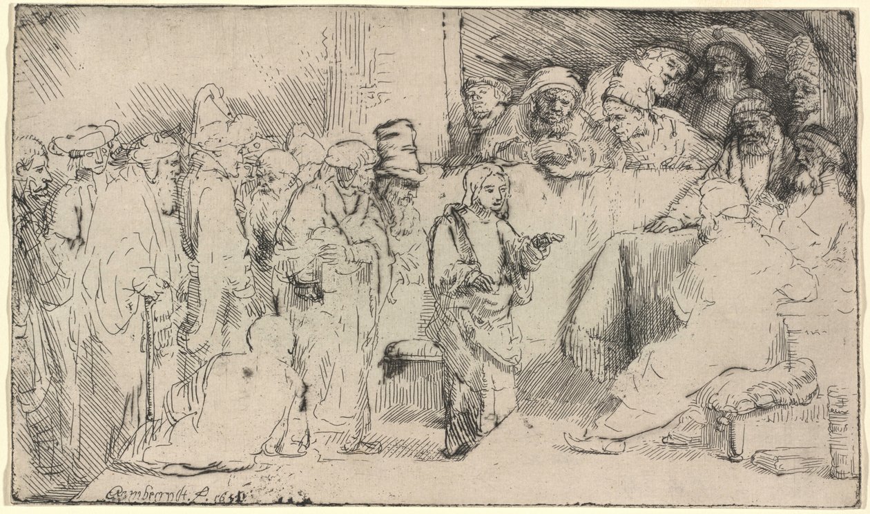 Kristus keskustelee oppineiden kanssa: luonnos tekijältä Rembrandt van Rijn