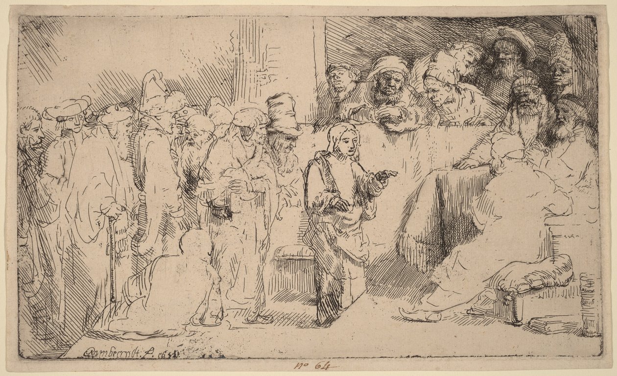 Kristus väittelee oppineiden kanssa: luonnos tekijältä Rembrandt van Rijn