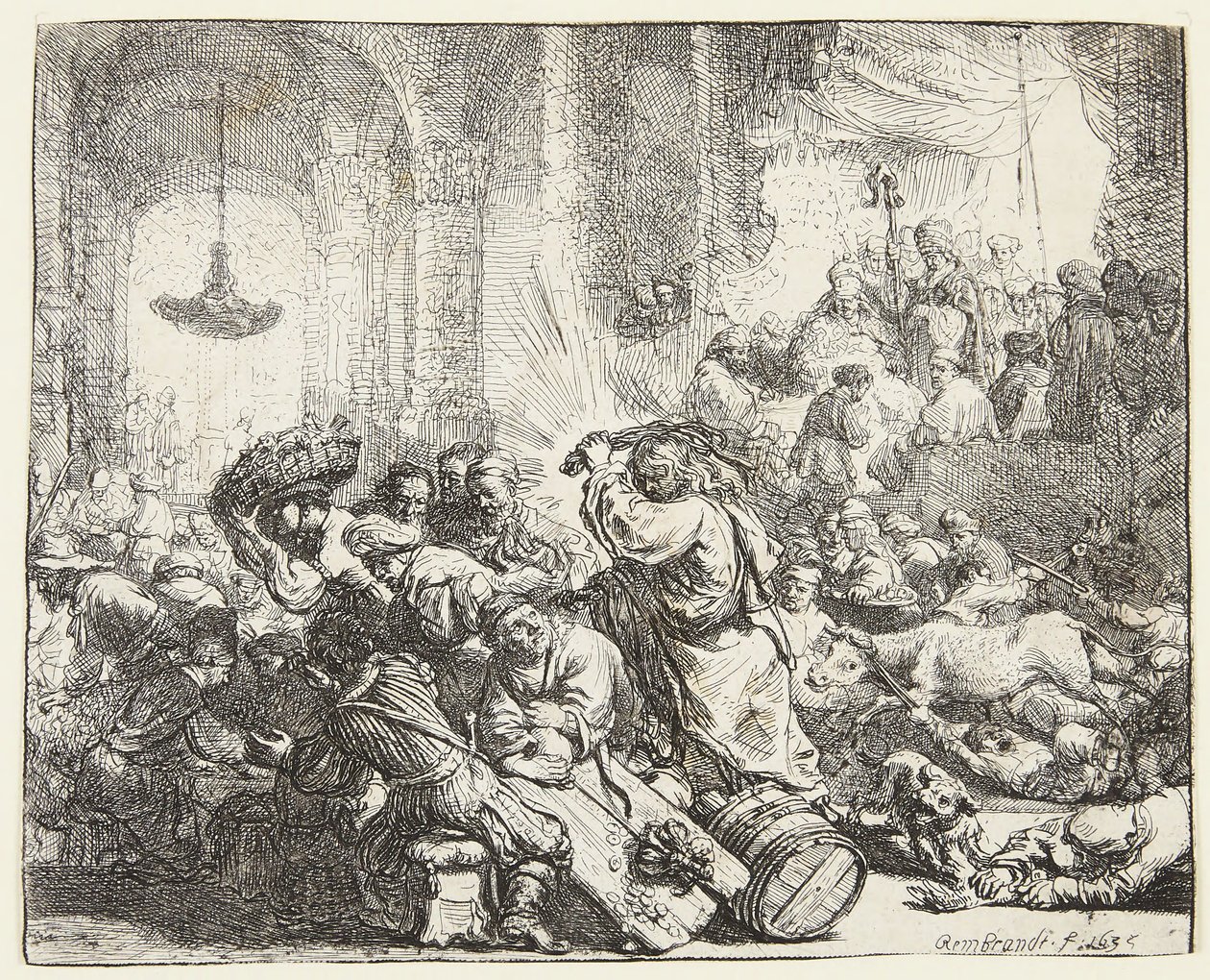 Kristus ajaa rahanvaihtajat pois (B.69; BB. 35-Bii) tekijältä Rembrandt van Rijn