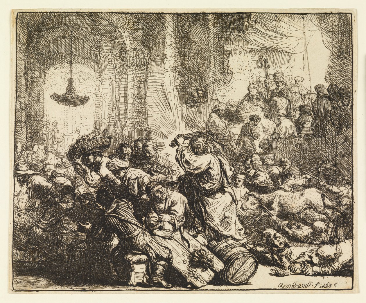 Kristus ajoi rahanvaihtajat temppelistä tekijältä Rembrandt van Rijn