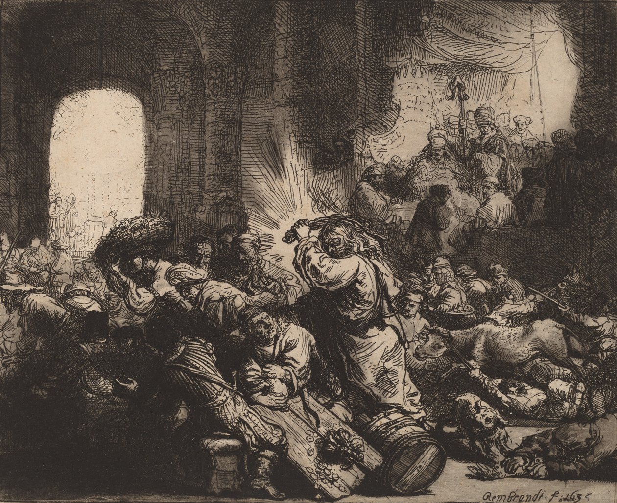 Kristus ajaa rahanvaihtajat temppelistä, 1635. tekijältä Rembrandt van Rijn