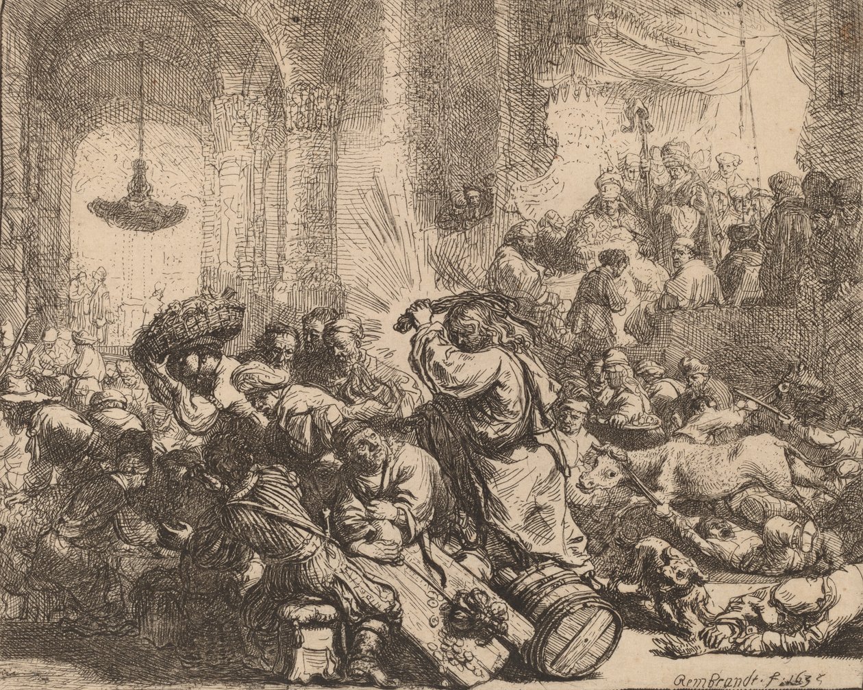 Kristus ajaa rahanvaihtajat temppelistä, 1635. tekijältä Rembrandt van Rijn